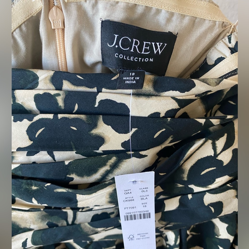 NWT J. Crew Strapless Black and Cream Floral Dress size 18 - Picture 3 of 7
